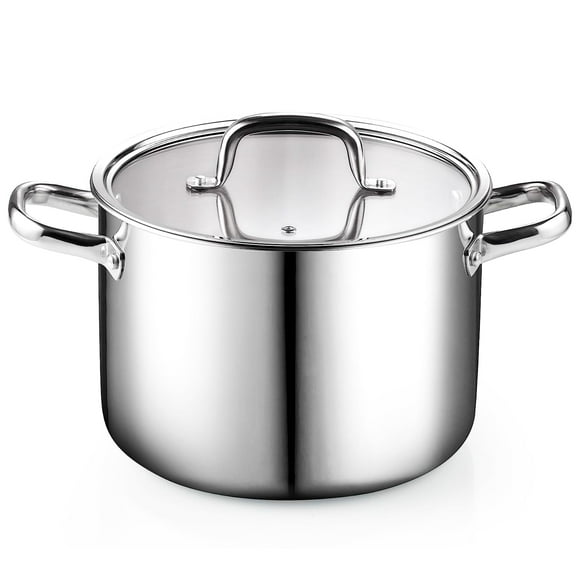 Cook N Home Stainless Steel Stockpot with Lid 6 Quart, Tri-Ply Clad Soup Pot, Induction Cooking pot, Silver