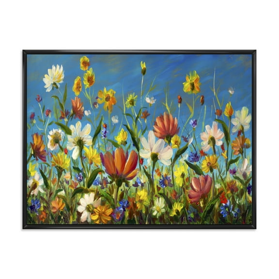 Designart 'Beautiful Field Flowers In Nature' Traditional Framed Canvas Wall Art Print