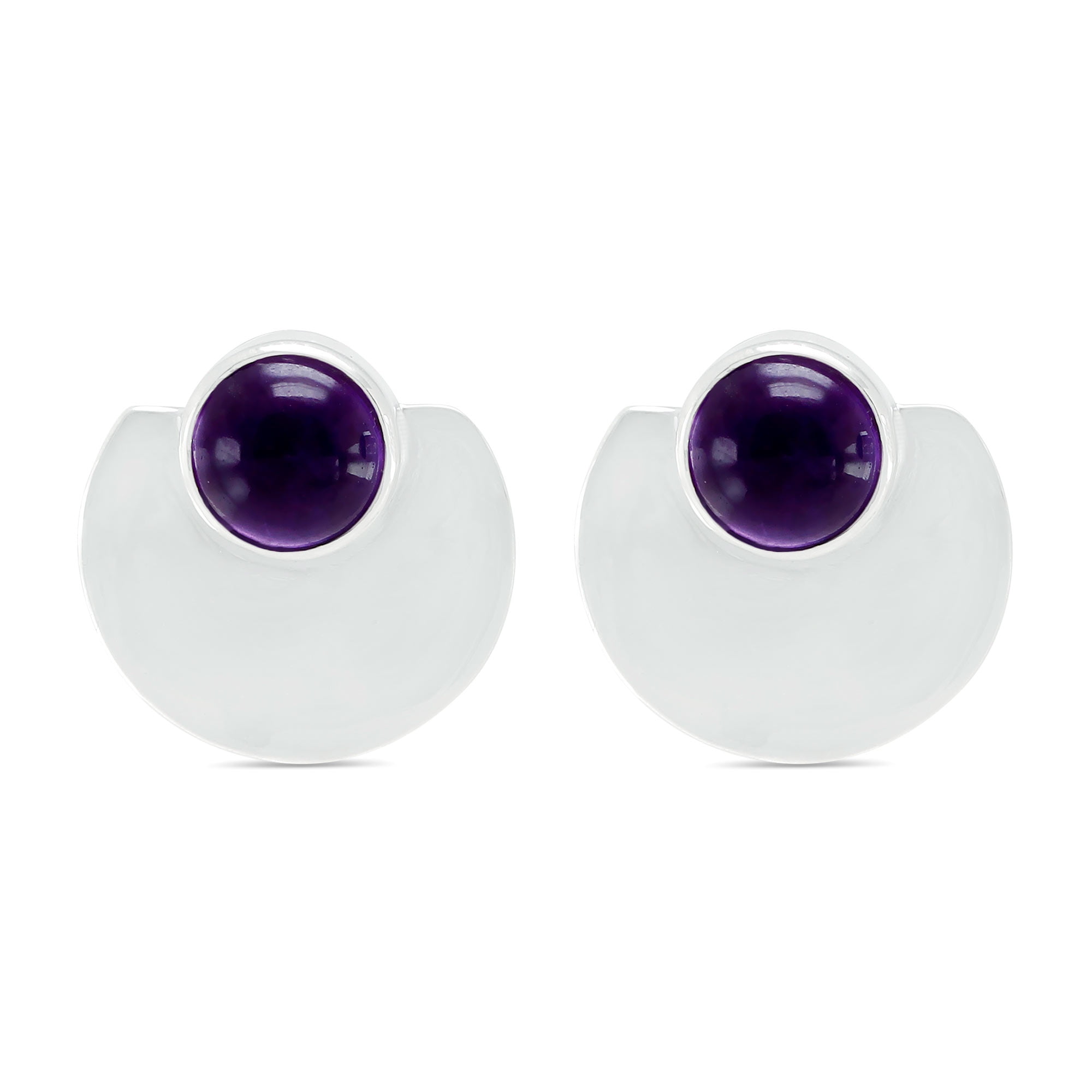 Solitaire Stud Earrings 14K White Gold Over .925 Sterling Silver SVC-JEWELS 3.50 CT Round Cut Amethyst 7MM