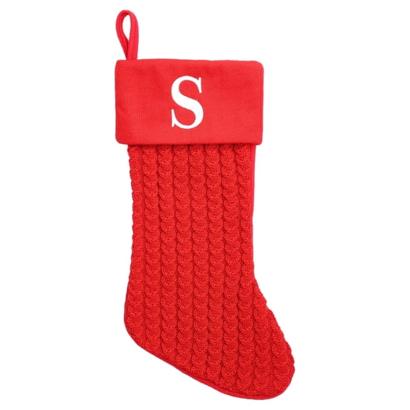Cable Knit Monogram "S" Christmas Stocking, Red and White, 18", by Holiday Time