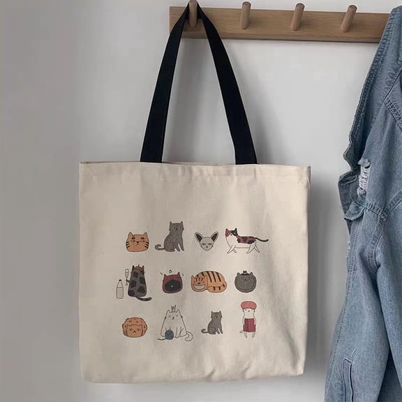 Kwuty Cute Tote Bag for Women with Zipper, Funny Purse with Cats Dogs Large Canvas Shoulder Bag Handbag