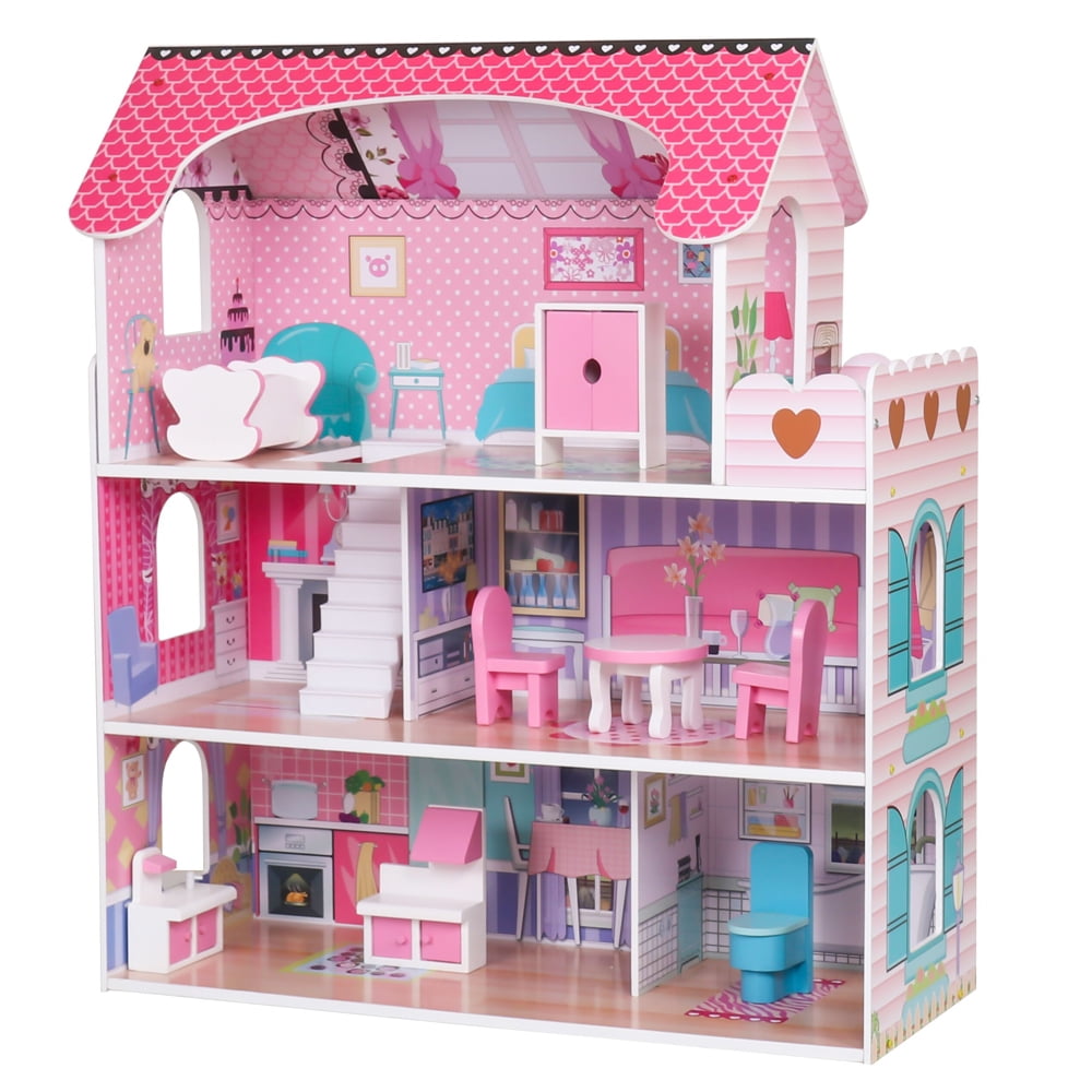 Dollhouse for 3-8 Girls and Boys Great Gift, 24.4'' x 10.6'' x