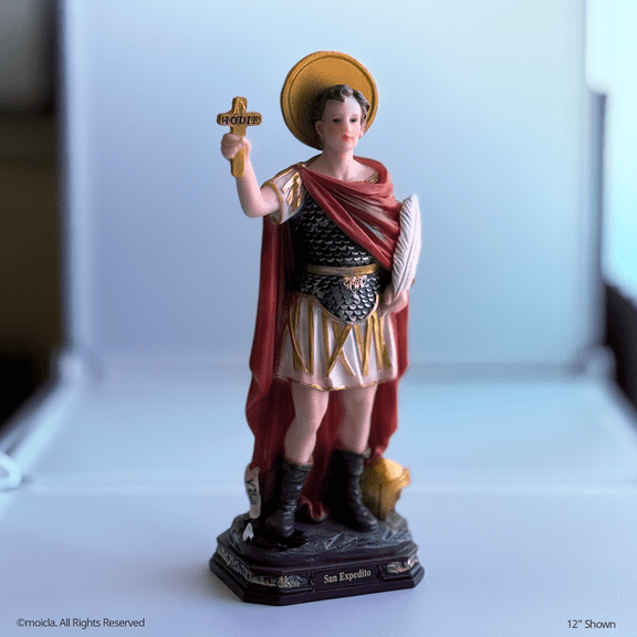 Saint Expedito Resin Statue - 12" Catholic Figurine | San Expedito, Figura Catolica - Estatua de Resina