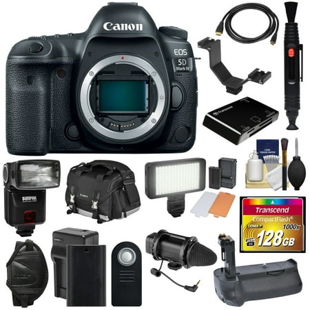 Canon EOS 5D Mark IV 4K Wi-Fi Digital SLR Camera Body with 128GB CF Card + Battery & Charger + Grip + Case + Flash + LED Light + Mic + (Best Battery Grip For Canon 5d Mark Iii)