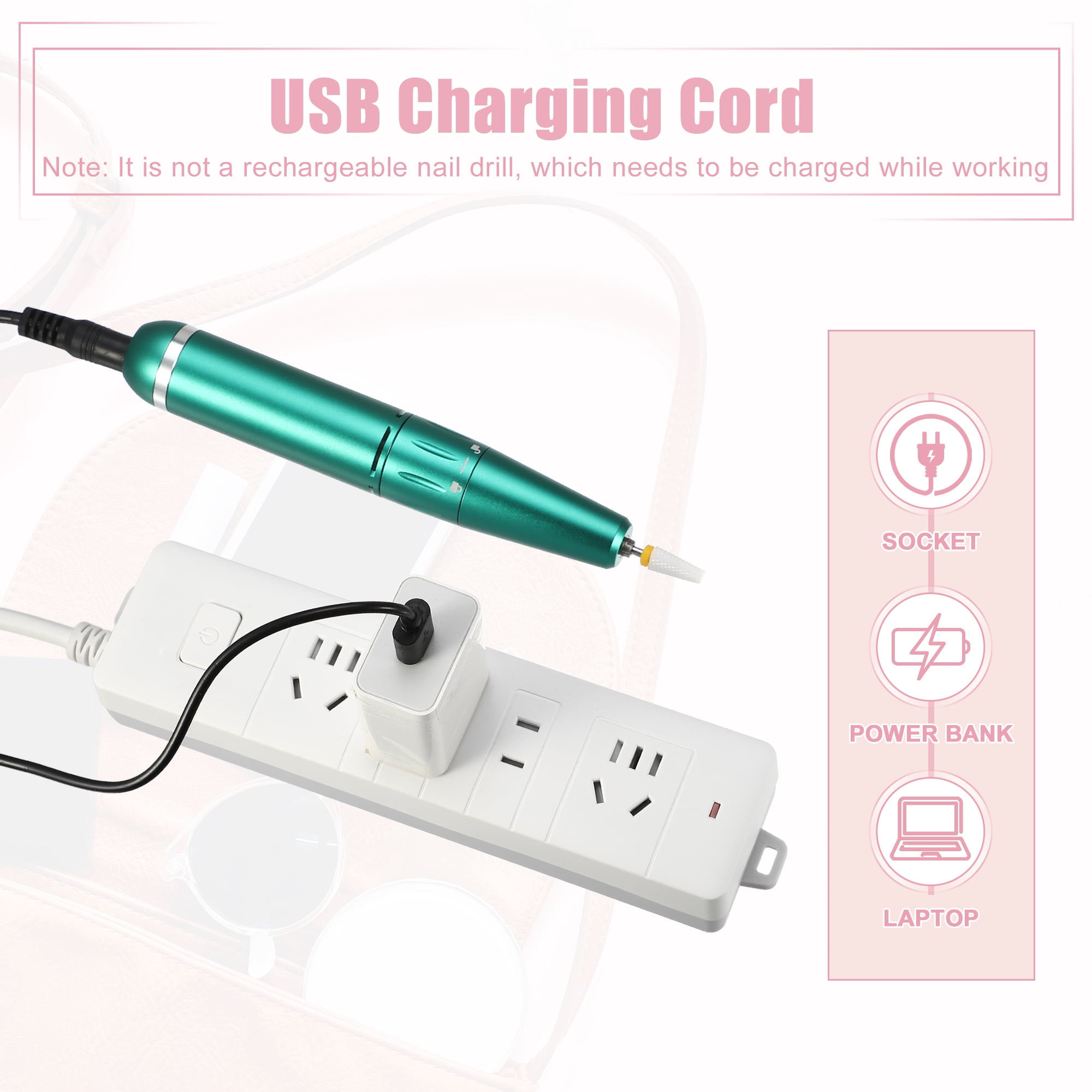 1 Set Electric Nail Drill Kit 30000RPM Nail Drill Machine Digital Display Portable Nail File Drill Green