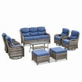 thumbnail image 3 of PARKWELL 8 Piece Outdoor Patio Furniture Set,All-Weather High Back Conversation Set with Luxury 6-Inch Thick Cushions,Swivel Glider Chair,9-Seat Furniture Sets for Garden, Deck, Backyard,Gray/Navy, 3 of 9