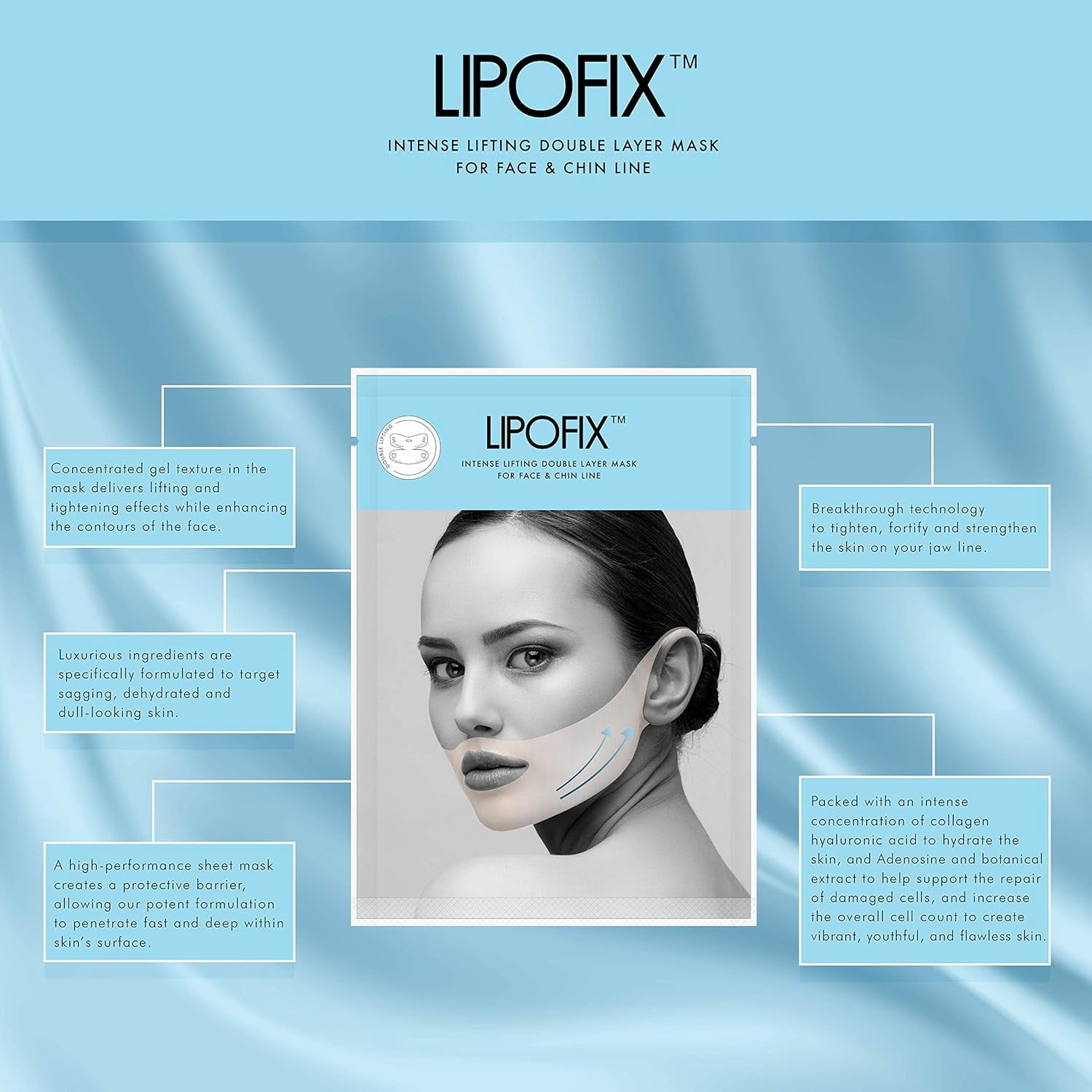 Lipofix. Double Chin Contouring Face Toning - Jawline  Shaper Collagen Mask. 5PC