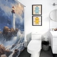 thumbnail image 5 of Lighthouse Sunrise Coast Scenery Pale Blue Tan Shower Curtain Fabric Bathroom Decor with Hooks, 5 of 8