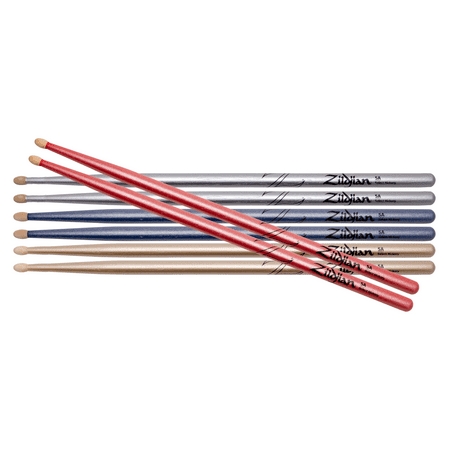 Zildjian 5A Chroma Blue/Gold/Pink/Silver Drum Sticks 4 Pack