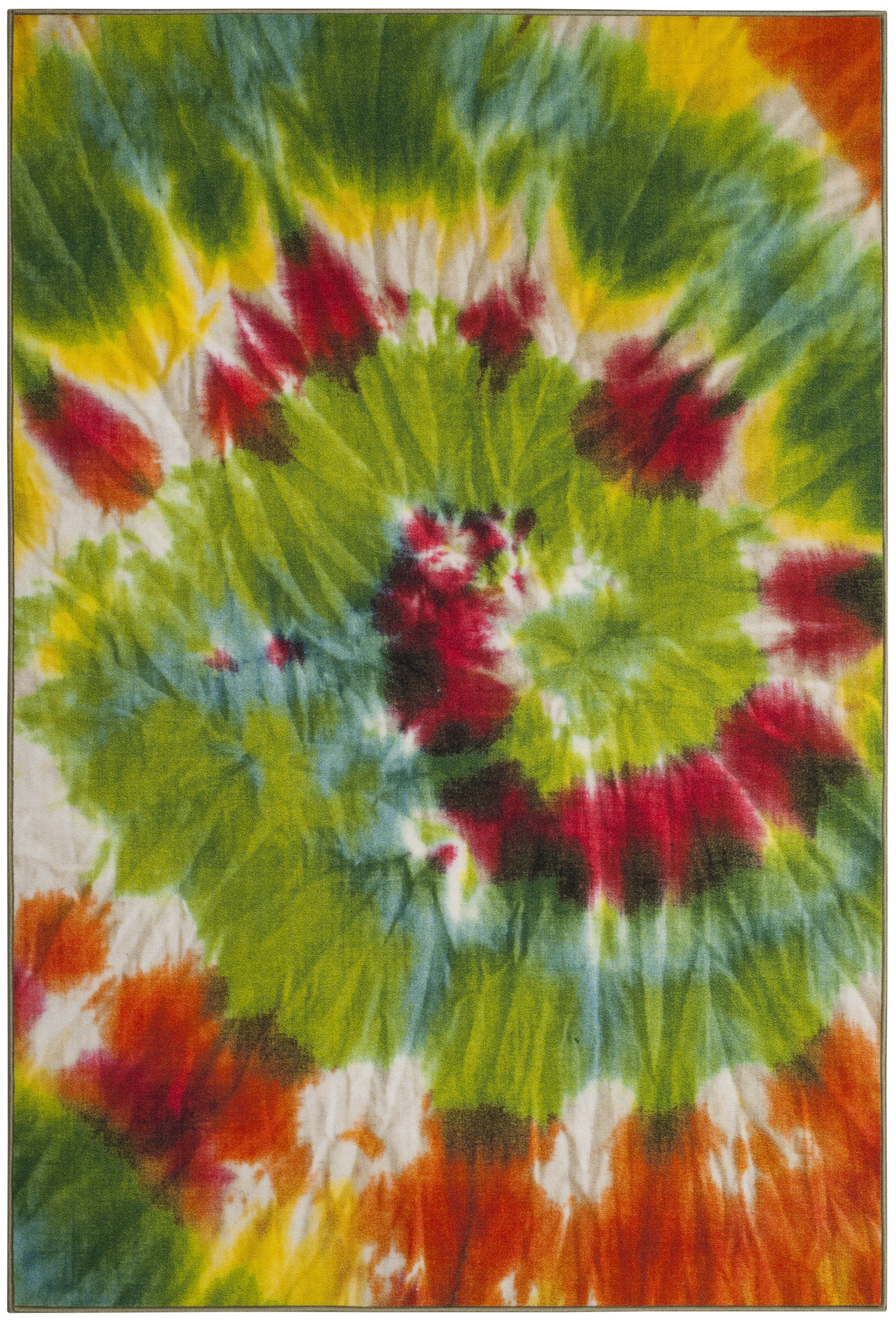 SAFAVIEH Paint Brush Cemal Colorful Area Rug, Green/Orange, 5'1" x 7'6"