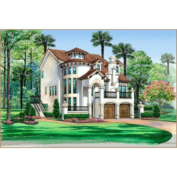 015-1107: Luxury Mediterranean 3 Bed, 3 Bath Luxury Home Plan, 3596 Sq Ft: Full Blueprints with License to Build by Home Plan Marketplace - Lesuto