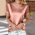 thumbnail image 4 of Women's V Neck Short Sleeve Top Shirts Blouses Solid Color Mesh Rhinestone Hollow Out Casual Daily Wear Party Night Out Fashion Essential Gift for Women | CSEONE,Pink XL, 4 of 9