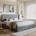 thumbnail image 3 of Amolife King Size Upholstered Lift up Storage Platform Bed Frame with Fabric Button Tufted Wingback Headboard, Light Gray, 3 of 12