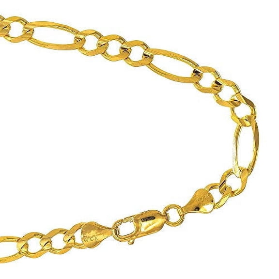 JewelStop 10K Semi-Solid Yellow Gold 4.6mm Lite Figaro Chain Bracelet Lobster Claw Clasp- 7 Inches