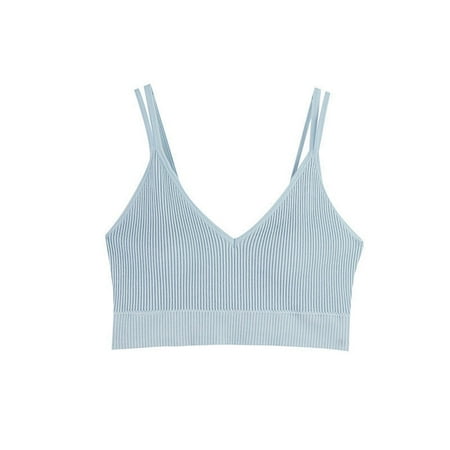 

Women Bras Elegant Soft Fashion Solid Color Stripe V Neck Double Shoulder Belt Underwear Thin Vest Sports Underwaist Full Coverage Wireless Underwaist For Everyday Comfy