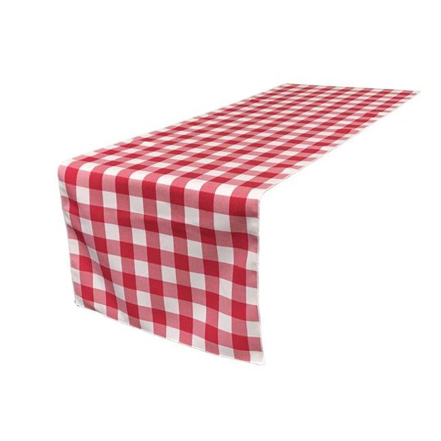 LA Linen TCcheck14x108-FuchsiaK49 Polyester à Carreaux de Table Runner&44; Blanc & Fuchsia - 14 x 108 Po.