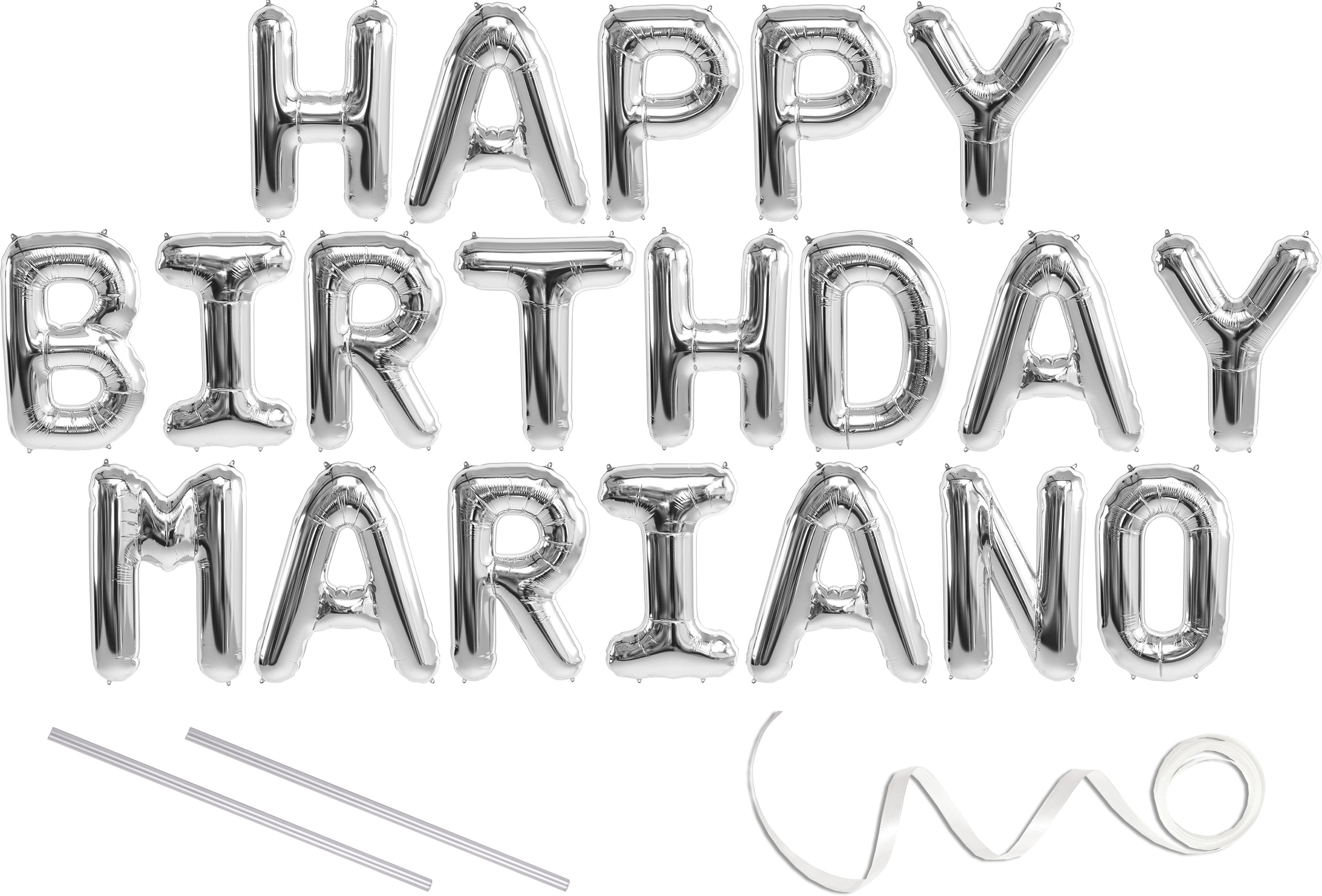 Mariano, Happy Birthday Mylar Balloon Banner - Silver - 16 ...