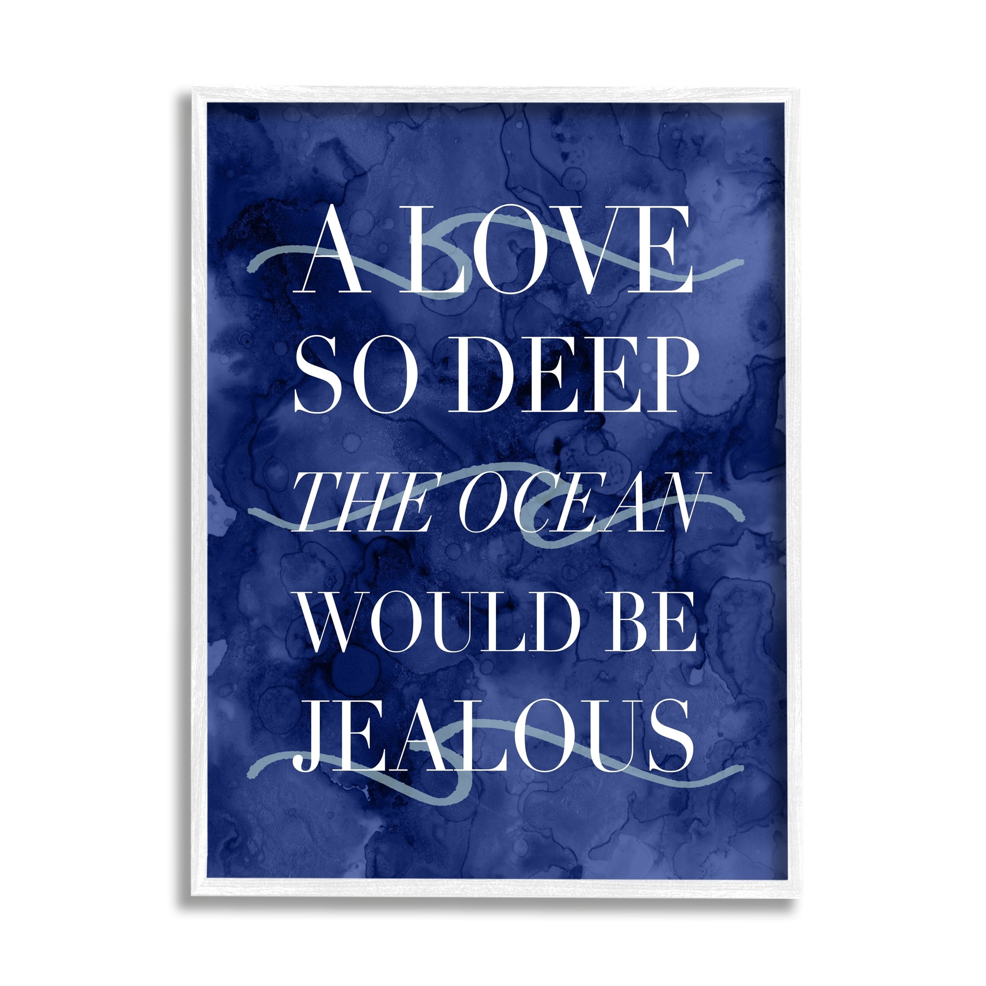 Stupell Industries Romanic Ocean Love Serif Text Watery Background Graphic Art White Framed Art Print Wall Art, Design by Daphne Polselli