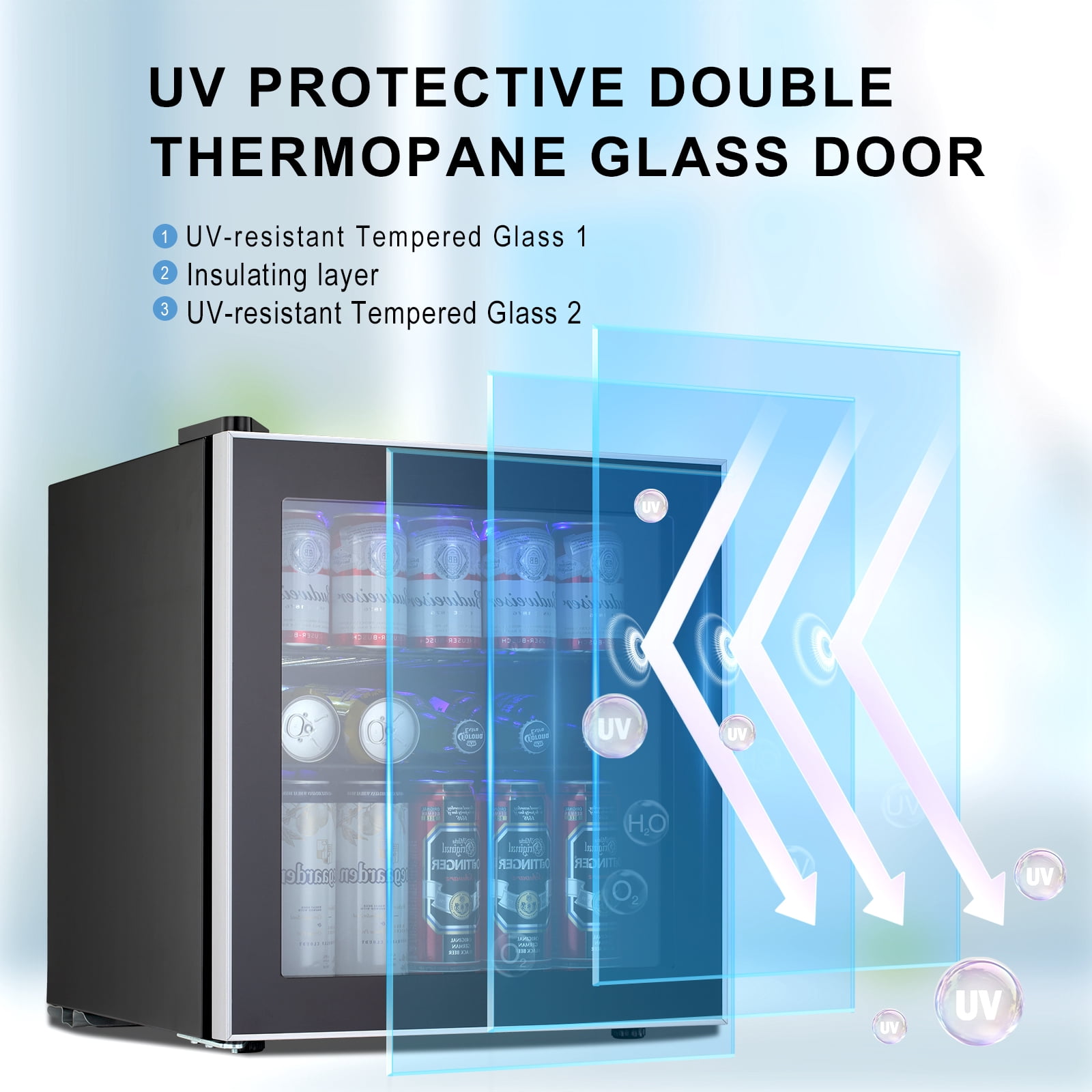 WAA Glass Door Beverage Refrigerator Cooler, Mini Fridge