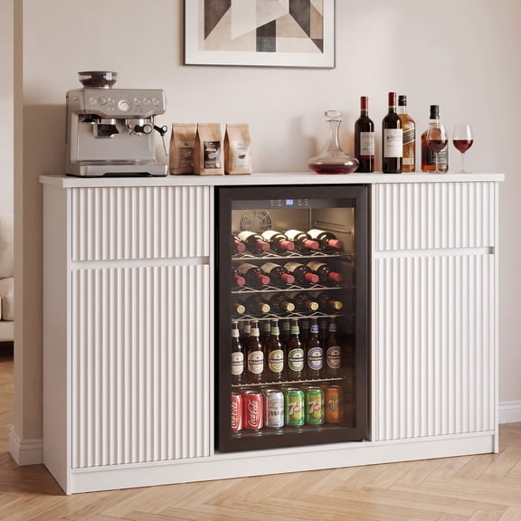 LAUSAINT HOME Coffee Bar Cabinet with Mini Fridge Space and Wine Storage, Buffet Sideboard for Kitchen and Dining Room,55.1"W White