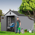 thumbnail image 3 of 8X10FT Outdoor Storage Shed, Resin Plastic Outside Tools House with Rainproof and Waterproof Roof, Big Spire Tool Storage for Backyard Garden Patio Lawn, Grey, 3 of 7
