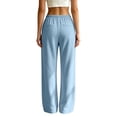 thumbnail image 3 of ZHOGXU Casual Wide Leg Drawstring Pants Womens With Elastic Waist Loose Straight Trousers Solid Color Sport Sweatpants Classic Style, 3 of 7