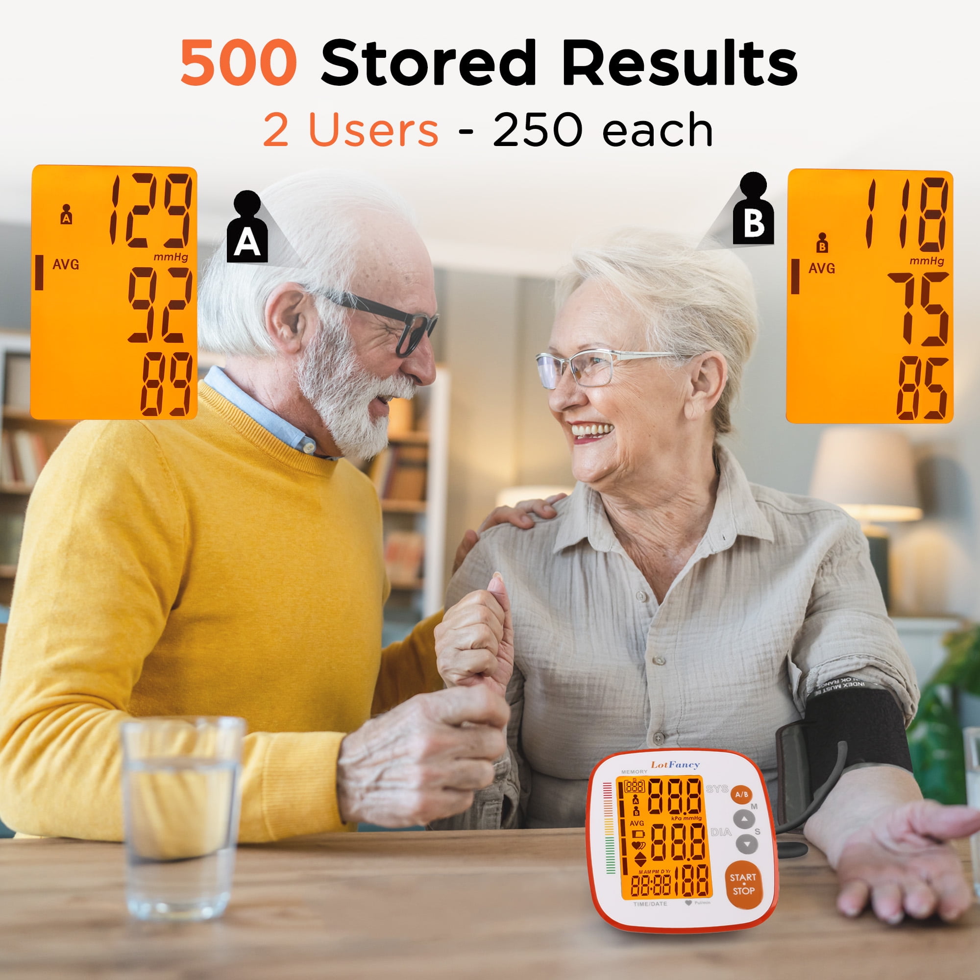 LotFancy Blood Pressure Monitor, Upper Arm Electric Blood Pressure Monitor for Home Trave, Rechargeable BP Monitors with  500 Recordings for 2 Users