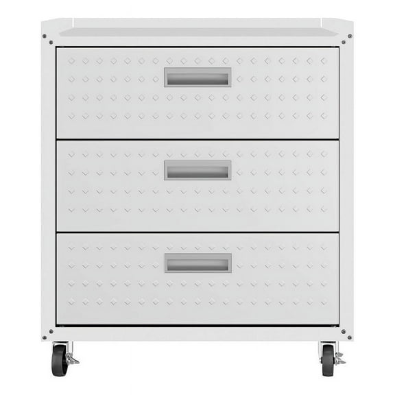 Manhattan Comfort Fortress Metal Mobile Garage Chest with Drawers in White
