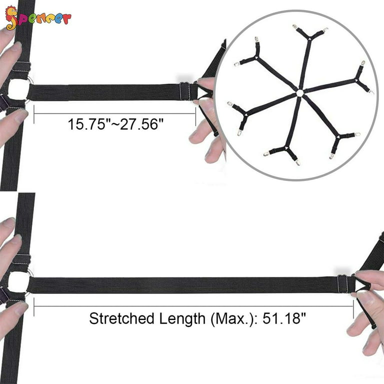 Spencer 3 Way 6 Sides Long Crisscross Adjustable Bed Sheet Gripper Corner  Straps Bed Mattress Fitted Sheet Clips Elastic Suspenders Fasteners Black