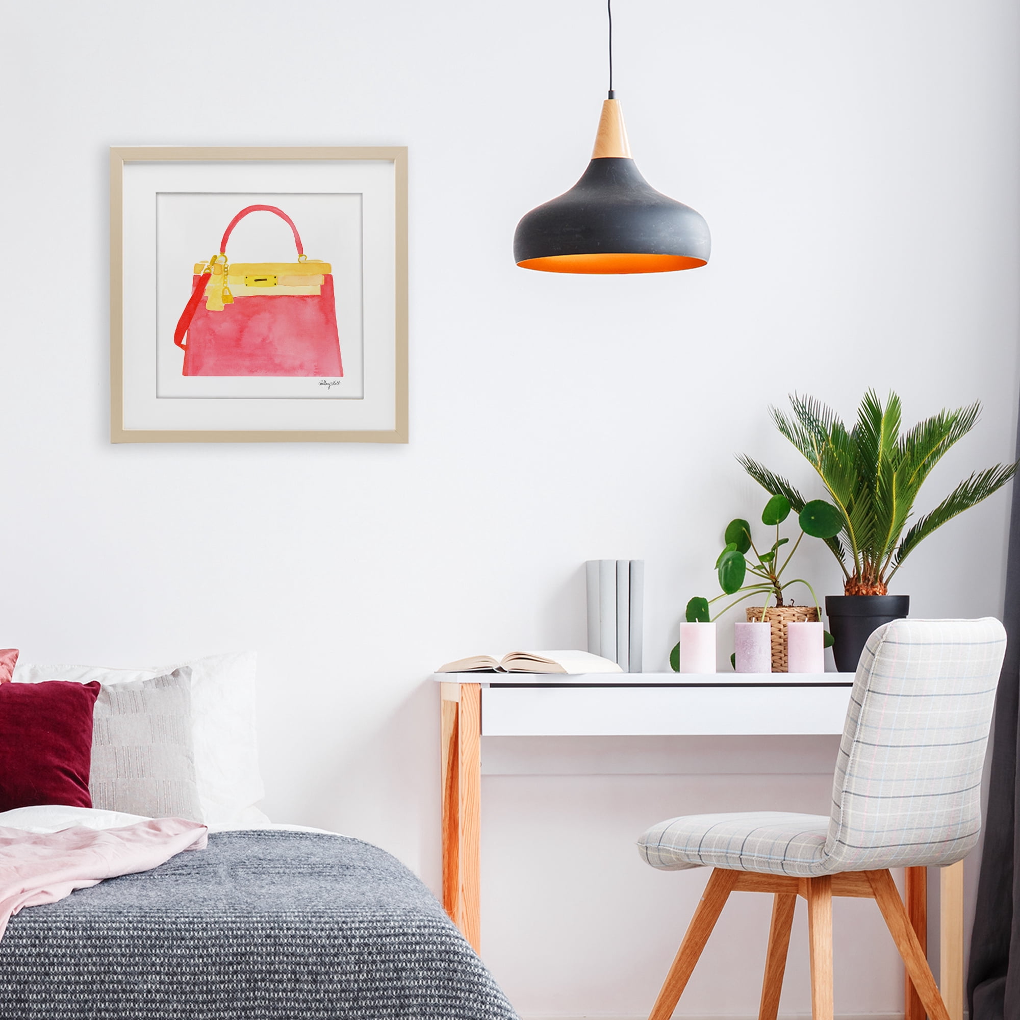 Stupell Industries Elegant Coral Handbag Birch Framed Print Under Glass, design by Hillary Holt