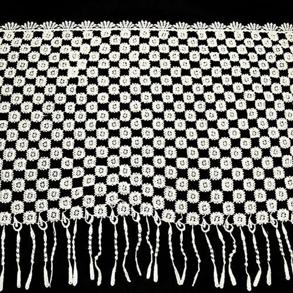 Altotux 16" Ivory Floral Checkered Guipure Venice Lace Fringe Edge by Yard
