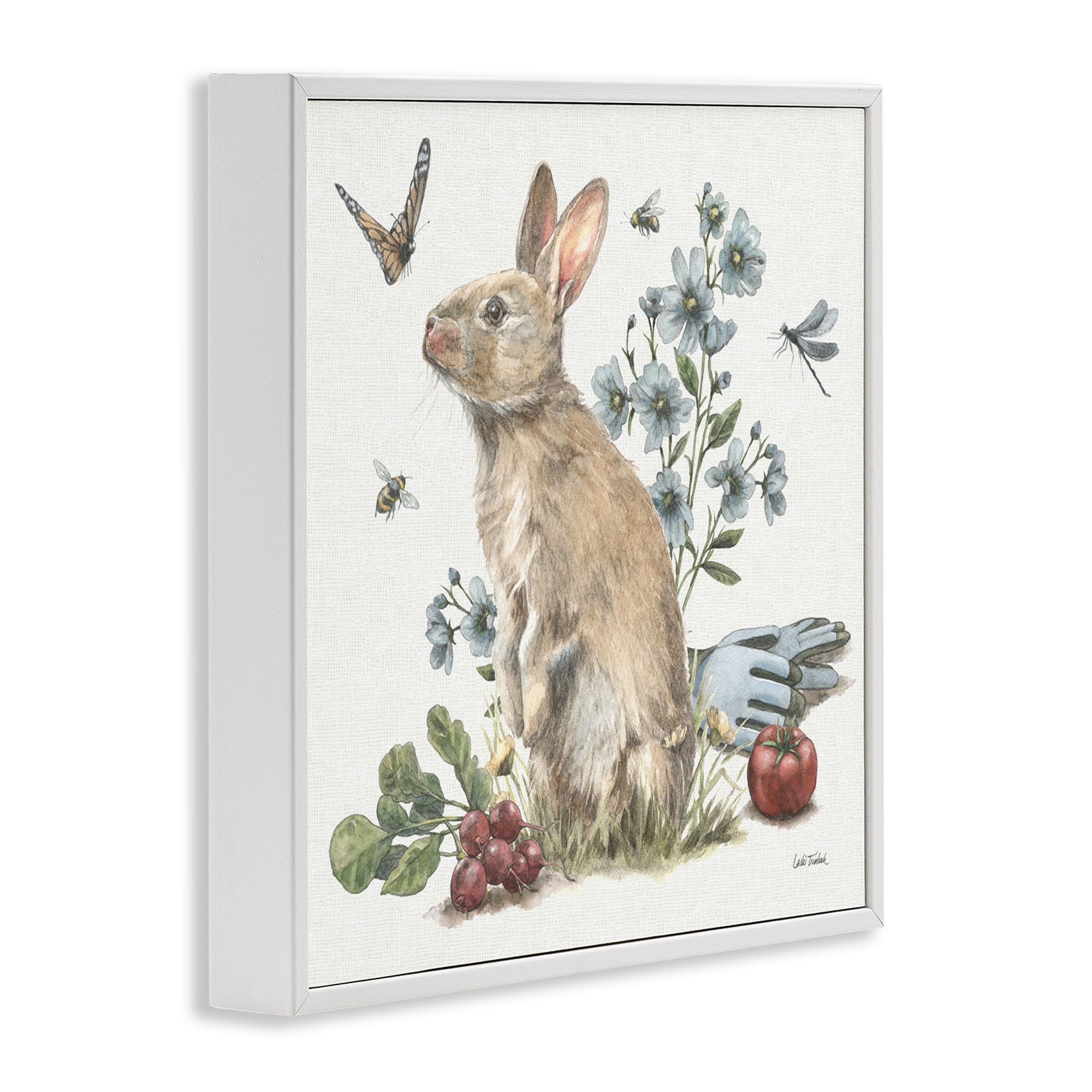 Stupell Industries Garden Patch Bunny Animals & Insects Painting White Framed Art Print Wall Art, 12 x 12