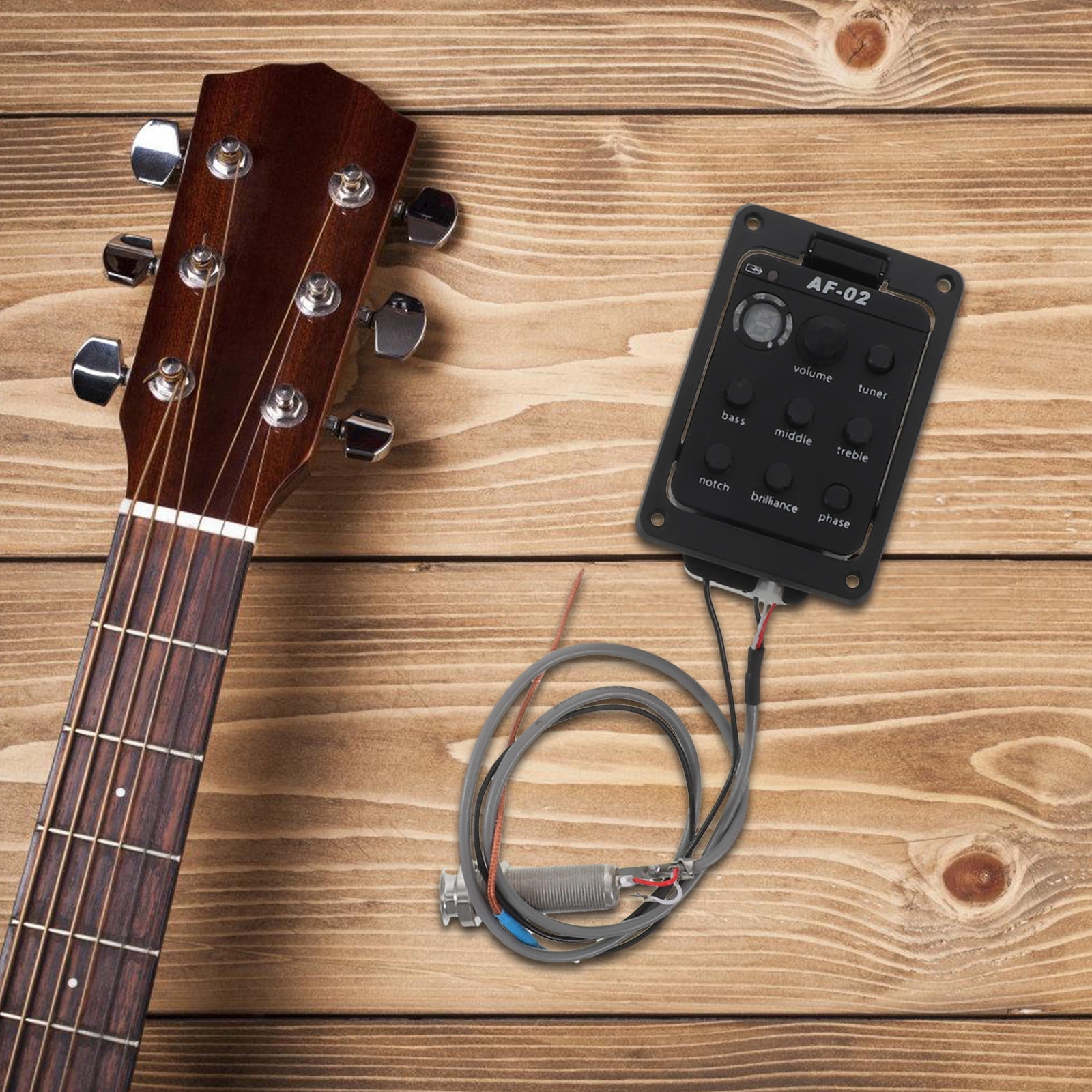 OUNONA Universal Acoustic Guitar Electronics Kit with Built-in Tuner and Side Mounted Preamp for Enhanced Sound