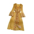 thumbnail image 4 of Milageto Women Dress Casual Boho Trumpet Sleeve Long Dress for Daily Commuting Travel Yellow, 4 of 8