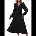 thumbnail image 2 of Vestidos Largos Bohemios de Otoño para Mujer, con Cuello en V, Lunares, Cintura Alta, Corte A y Volantes, para Vacaciones. Negro L, 2 of 7