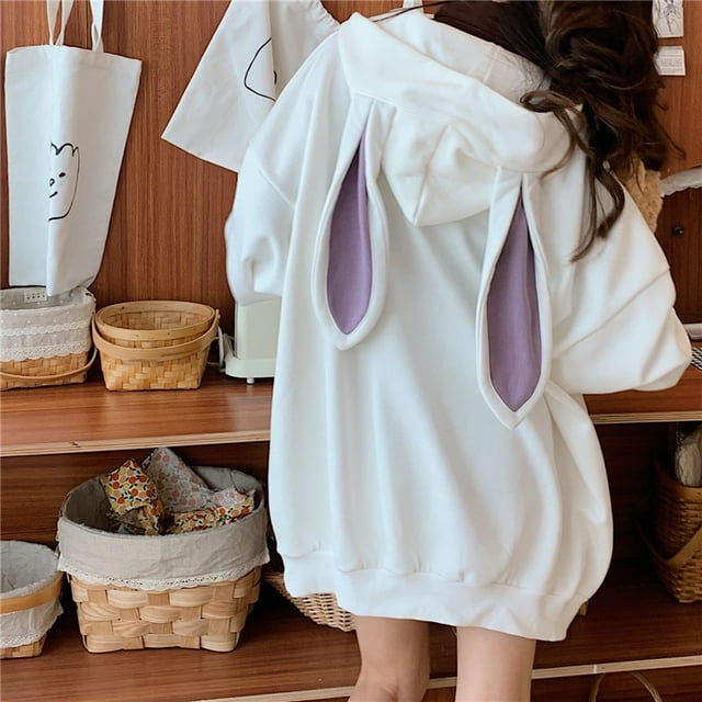 Autumn Lace Up Hoodies Cartoon Rabbit Pentacle Print Sweatshirt Kawaii Long Sleeve Loose Women Tracksuit