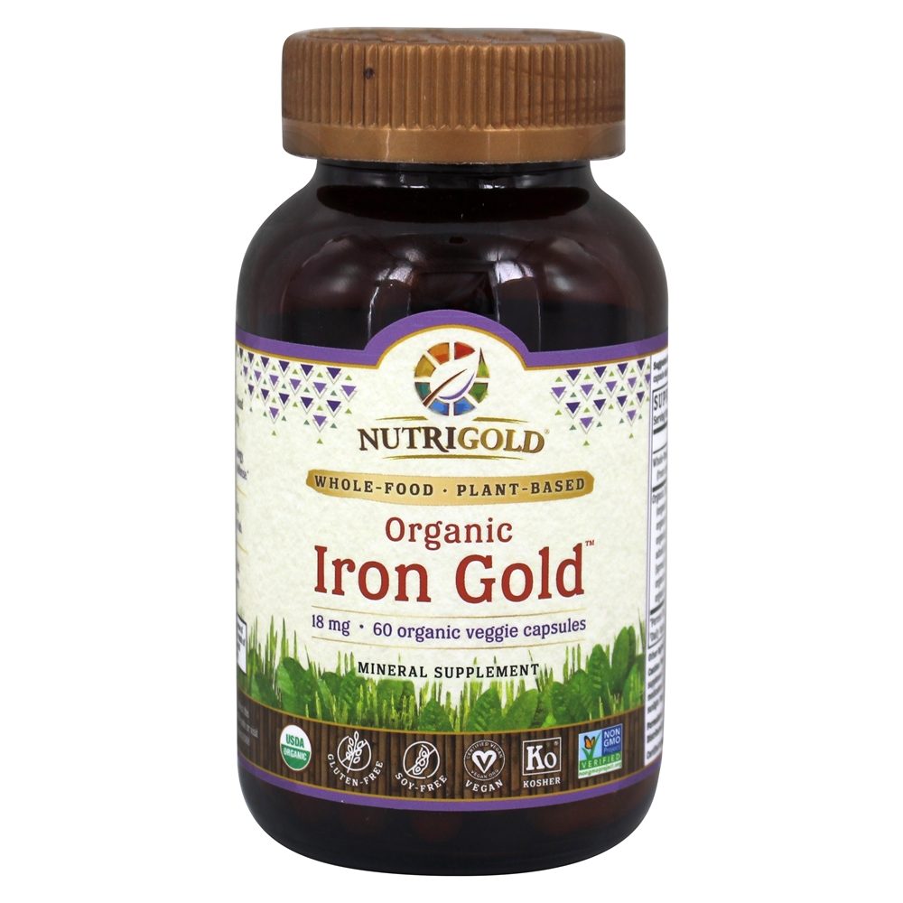 Nutrigold Organic Iron Gold 18 mg. 60 Vegetable Capsule(s