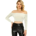 thumbnail image 1 of INSPIRE CHIC Off Shoulder Crop Velvet Long Sleeve Top Beige XL, 1 of 5