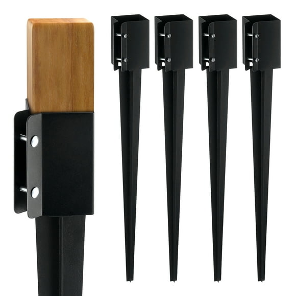 KFFKFF Ground Spike for Fence Post, 4-Pack, 36x4x4" OD (3.5x3.5" ID), Durable Metal, Black Powder Finish, Ideal for Mailbox, Deck, and Garden Railings