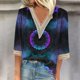thumbnail image 1 of ICHUANYI Liquidación Moda Mujer Verano V-Cuello Manga Larga Manga 3/4 Impresión Casual Camiseta Blusa Tops ICHUANYI WER202308253984, 1 of 5