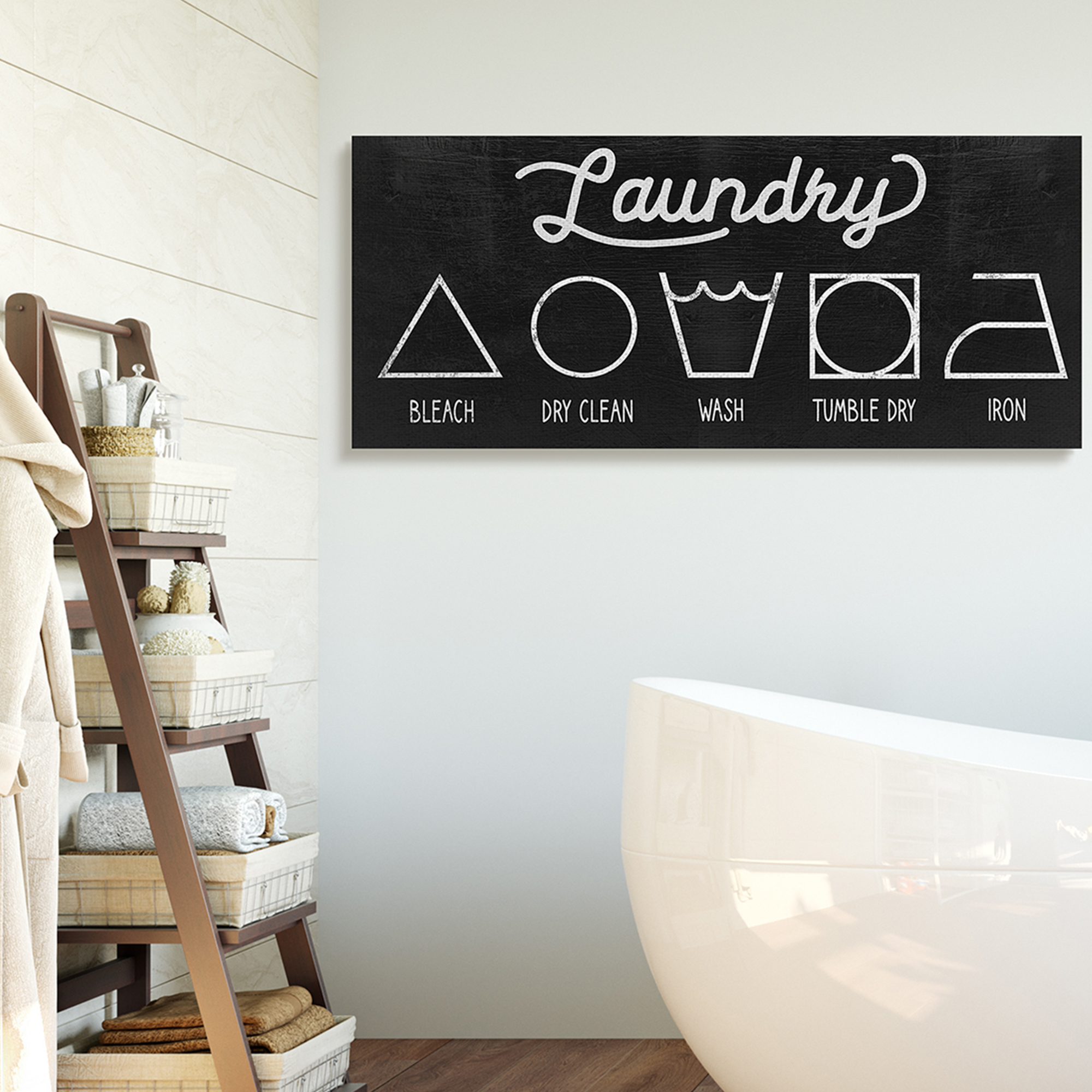 Stupell Industries Distressed Country Laundry Symbol Cleaning Guide Canvas Wall Art, 20 x 48, Design by Daphne Polselli