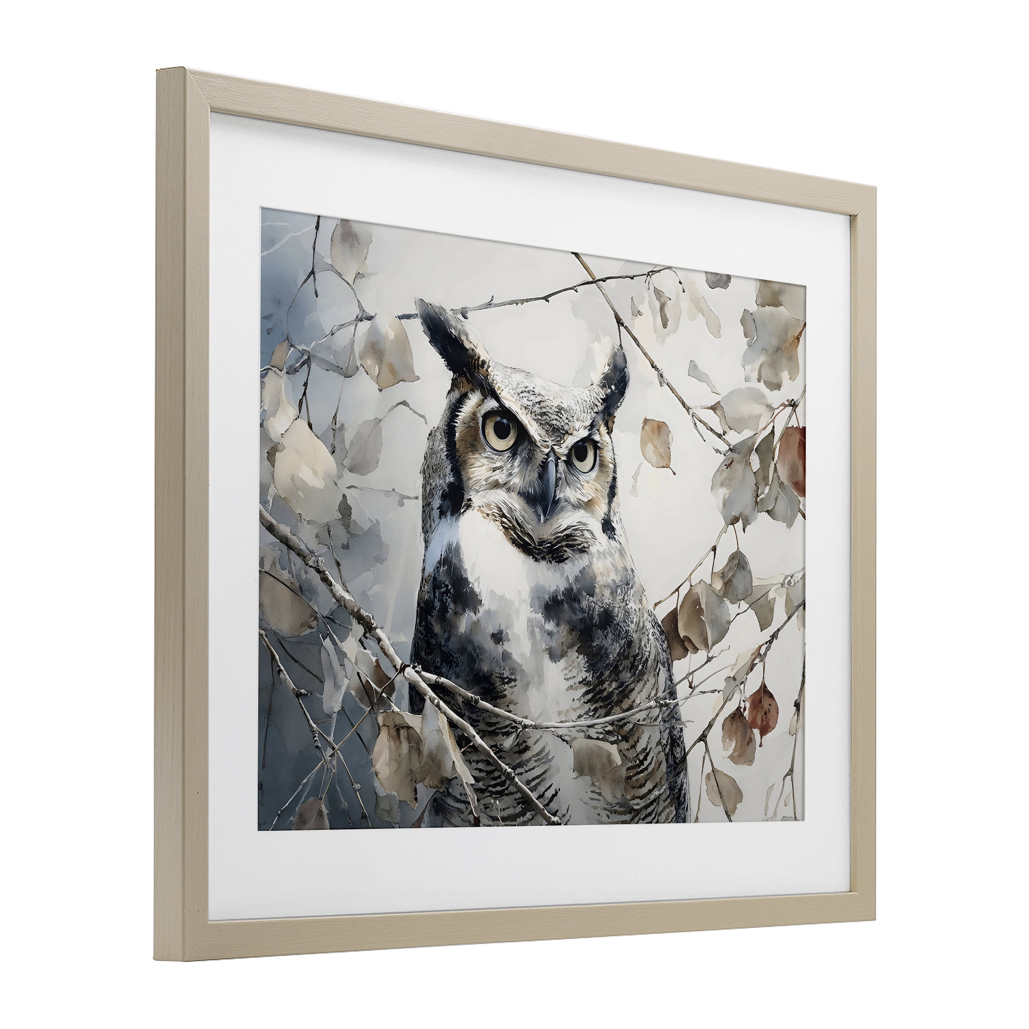 Stupell Industries Horned Owl Perched Birch Framed Print Under Glass, design by Franklyn Gregory