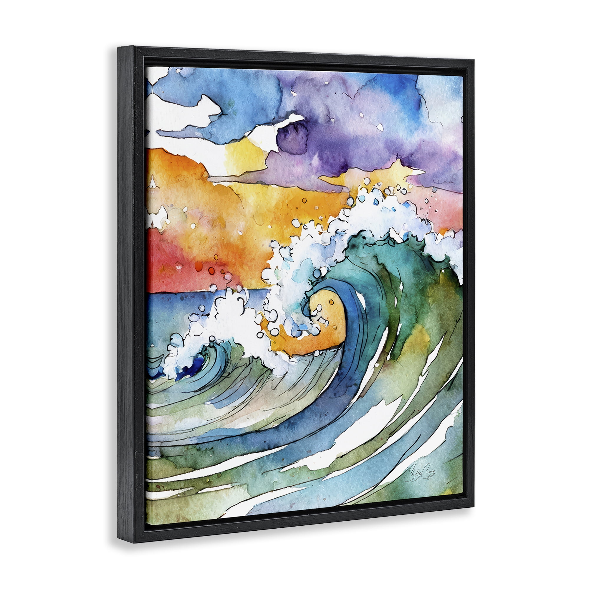 Stupell Industries Vibrant Sunrise Surf Black Framed Floater Canvas Wall Art, design by Shelly Craig