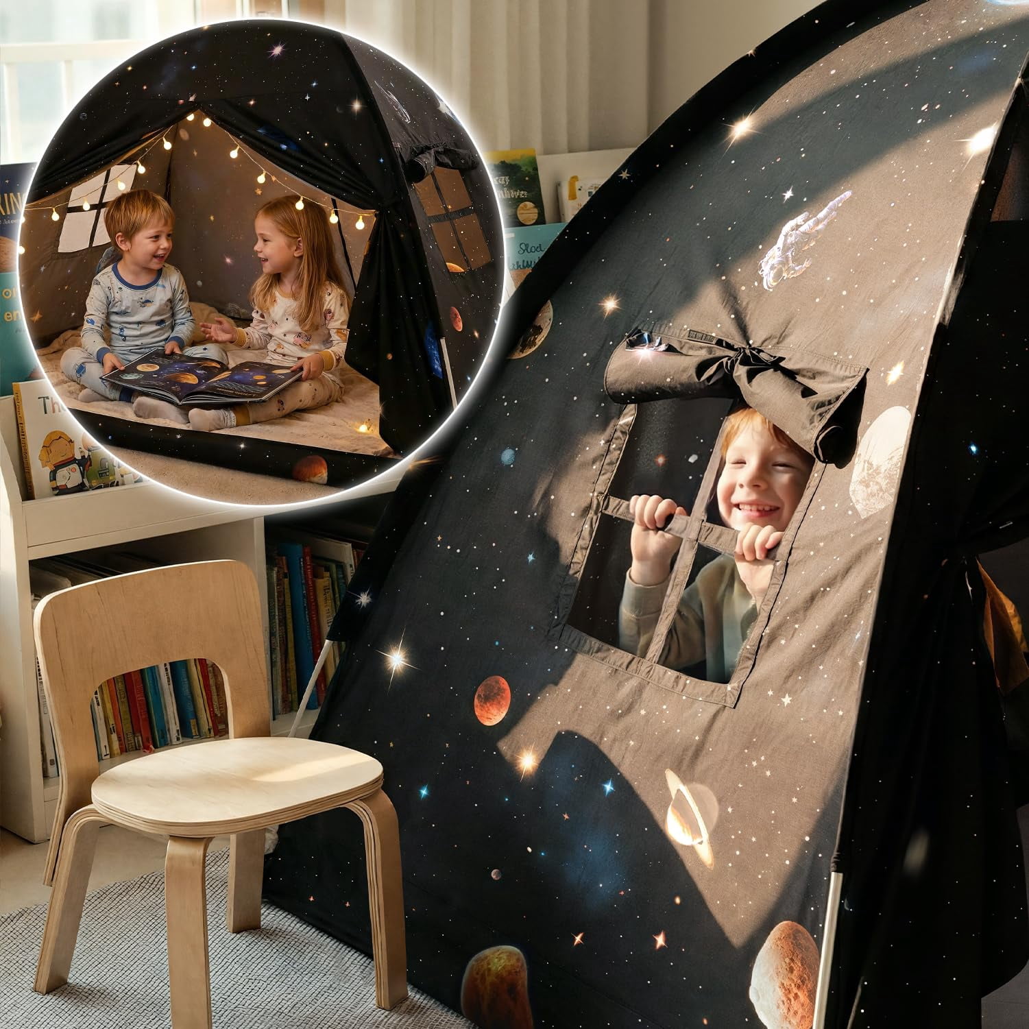 Full Bed Tent  Indoor Space Sleeping Playhouse Blackout Bunk Tents Size (galaxy Tent) For Girl Birthday House Gift