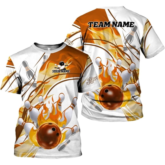 Personalized Name Bowling Shirts for Men and Women 3D, Bowling Shirts for Team Bowling, Bowling Shirts Gift (Orange, XL)