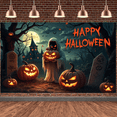 thumbnail image 4 of Scary Design Happy Halloween Skeleton Pumpkin Scene Backdrop Spooky Decoration Horror Display for Halloween Party Night Event Decoration Indoor, 4 of 9