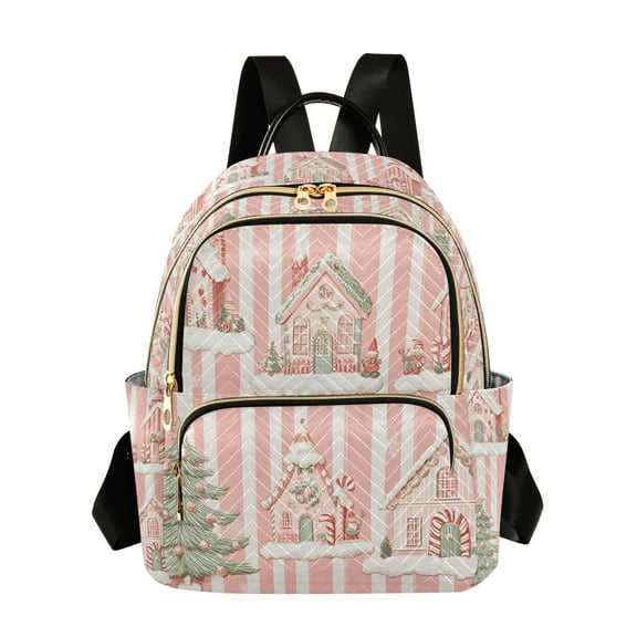 FORMRS Mini Backpack Purse for Women Travel Daypack Casual Shoulder Bag, Light Green Christmas Houses