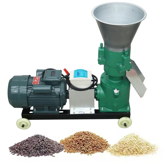 12MM Chicken Feed Pellet Mill Machine Animal Poultry Livestock Pellet Making Machine with 3 Head Press Rollers 220V
