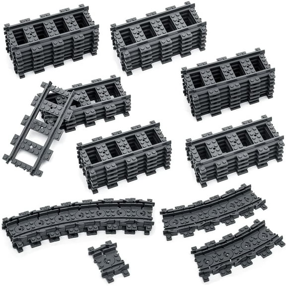 60PCS City Train Tracks, Classic Train Tracks Accessories, Railroad Building Toy Compatible with All Major Brand - 36 Straight and 24 Flexible
