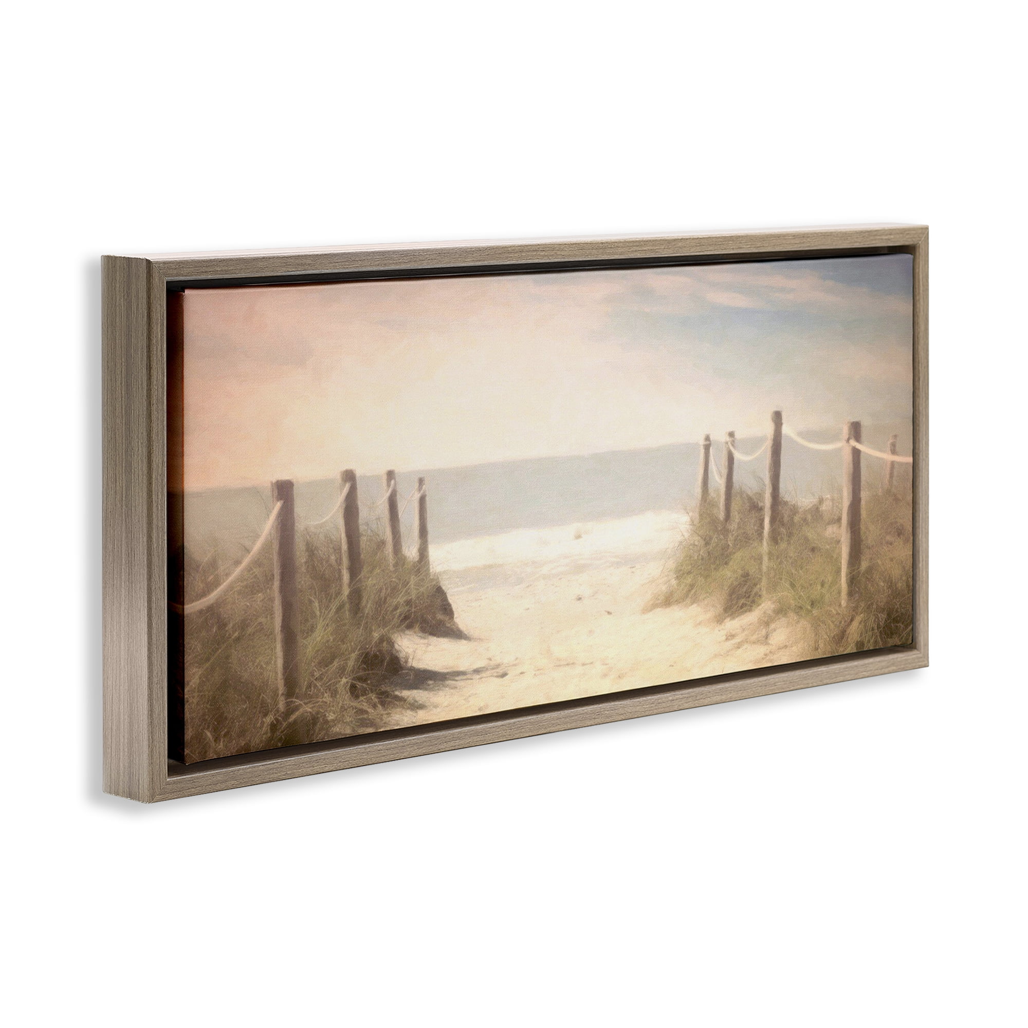 Stupell Industries Dreamy Coastal Walkway Landscape & Nature Painting Brown Floater Framed Canvas Art Print Wall Art, 25 x 11